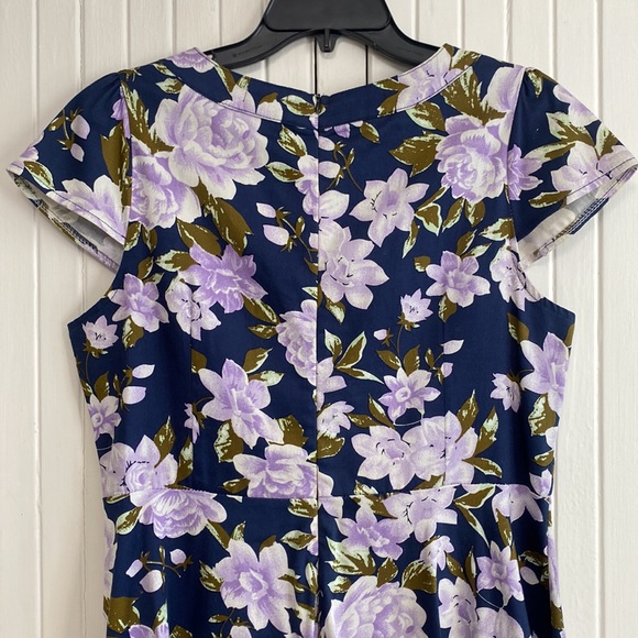 Navy Blue Floral Midi Dress - Large - Picture 4 of 8